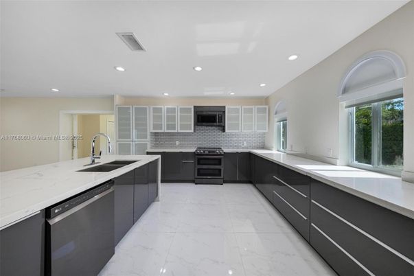 Interior, Kitchen, Marble, Recessed Lighting, Stainless Steel Appliances