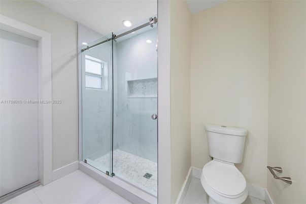Bathroom, Glass Shower, Interior, Marble Walls, Recessed Lighting