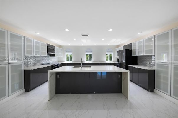 Interior, Kitchen, Marble, Recessed Lighting, Stainless Steel Appliances
