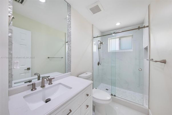 Bathroom, Glass Shower, Interior, Marble Walls, Recessed Lighting