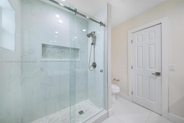 Bathroom, Glass Shower, Interior, Marble Walls, Recessed Lighting