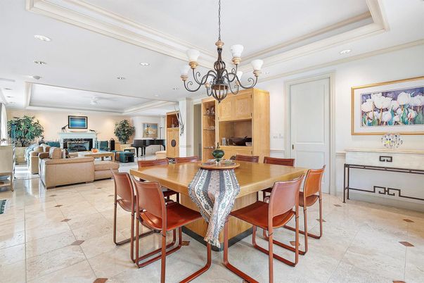 Chandelier, Dining room, Fireplace, Interior, Living room, Piano, Recessed Lighting