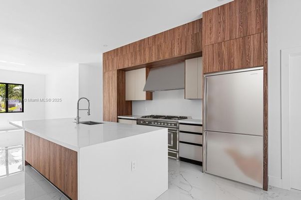 Interior, Kitchen, Marble, Recessed Lighting, Stainless Steel Appliances