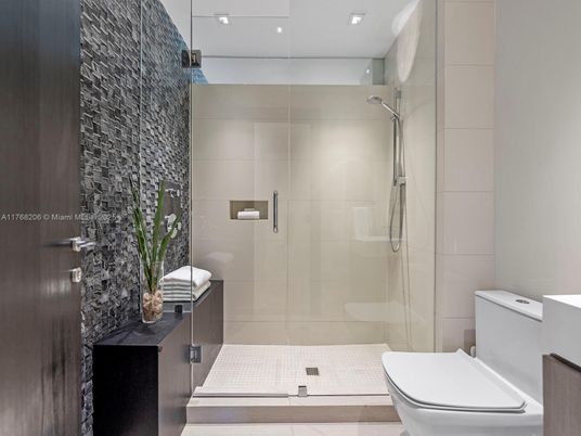Bathroom, Glass Shower, Interior, Recessed Lighting