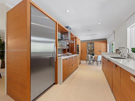 Dining room, Interior, Kitchen, Recessed Lighting, Stainless Steel Appliances, Wood Texture Flooring