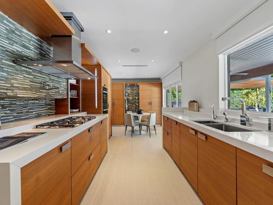 Dining room, Interior, Kitchen, Recessed Lighting, Stainless Steel Appliances, Wood Texture Flooring