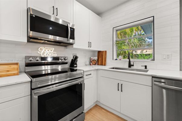 Interior, Kitchen, Stainless Steel Appliances, Wood Texture Flooring