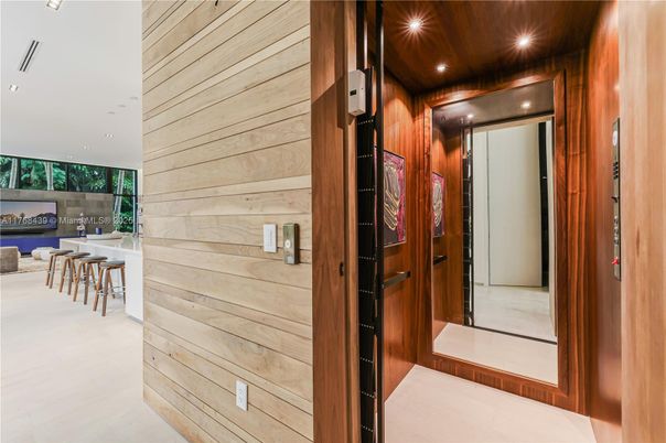 Elevator, Interior, Recessed Lighting, Wooden Walls
