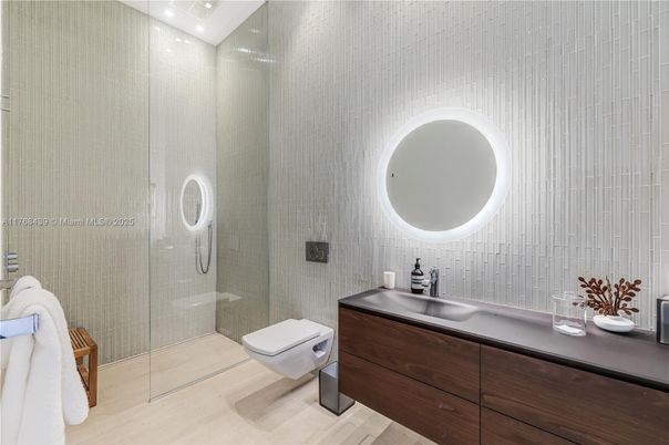Bathroom, Glass Shower, Interior, Wood Texture Flooring