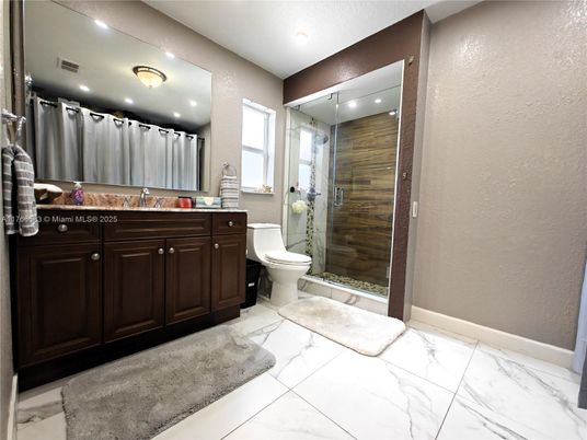 Bathroom, Glass Shower, Interior, Marble, Recessed Lighting