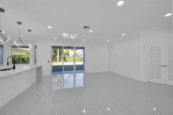 Empty room, Interior, Kitchen, Pendant Lights, Recessed Lighting