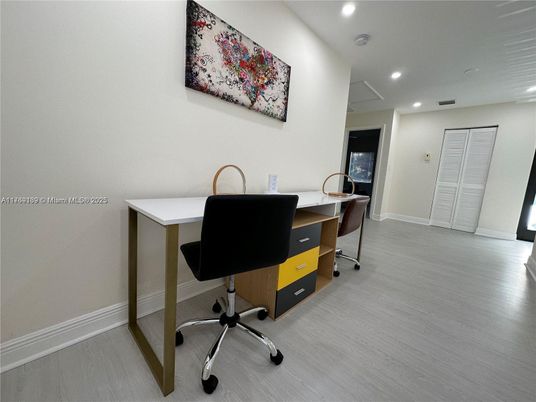 Home Office, Interior, Recessed Lighting, Wood Texture Flooring