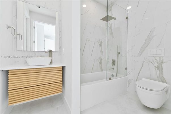 Bathroom, Glass Shower, Interior, Marble, Marble Walls, Recessed Lighting