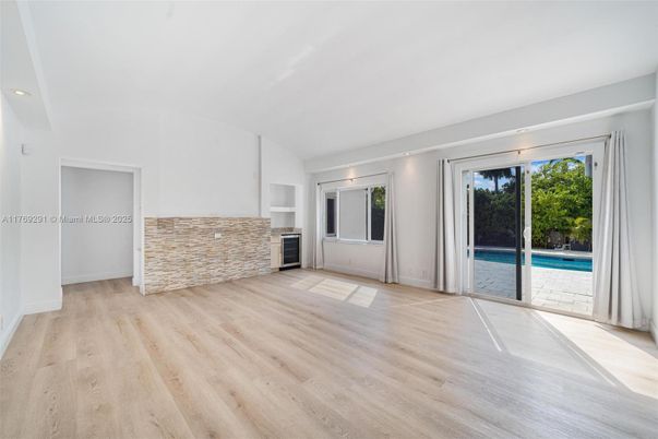 Empty room, Interior, Kitchen, Recessed Lighting, Wood Texture Flooring