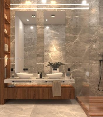 Bathroom, Dual Sink Vanities, Glass Shower, Interior, Recessed Lighting