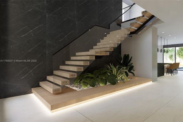 Interior, Marble Walls, Pendant Lights, Recessed Lighting, Wood Texture Flooring