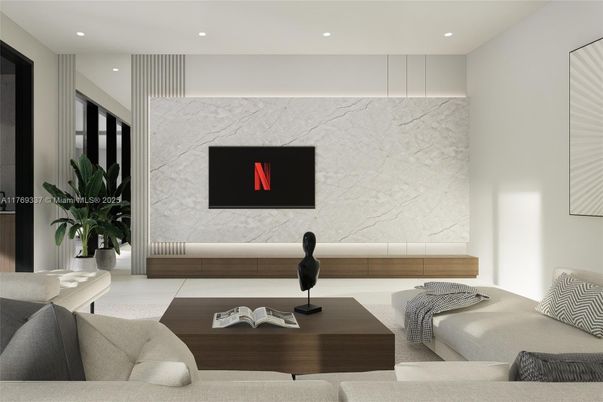Interior, Living room, Marble Walls, Recessed Lighting