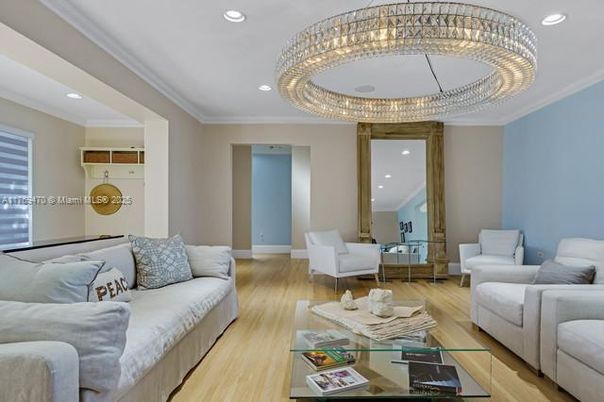 Chandelier, Interior, Living room, Recessed Lighting, Wood Texture Flooring