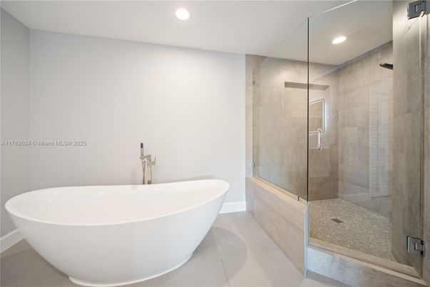 Bathroom, Free Standing Baths, Glass Shower, Interior, Recessed Lighting