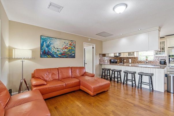 Interior, Kitchen, Living room, Recessed Lighting, Stainless Steel Appliances, Wood Texture Flooring