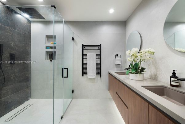Bathroom, Dual Sink Vanities, Glass Shower, Interior, Recessed Lighting