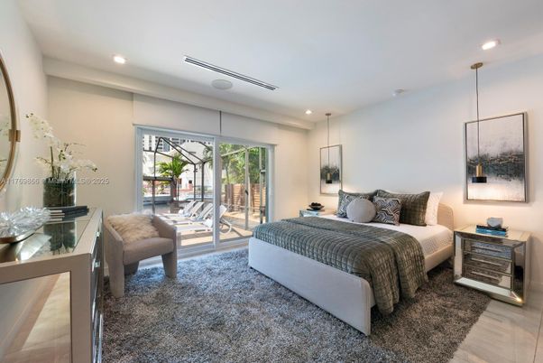 Bedroom, Interior, Pendant Lights, Recessed Lighting, Wood Texture Flooring
