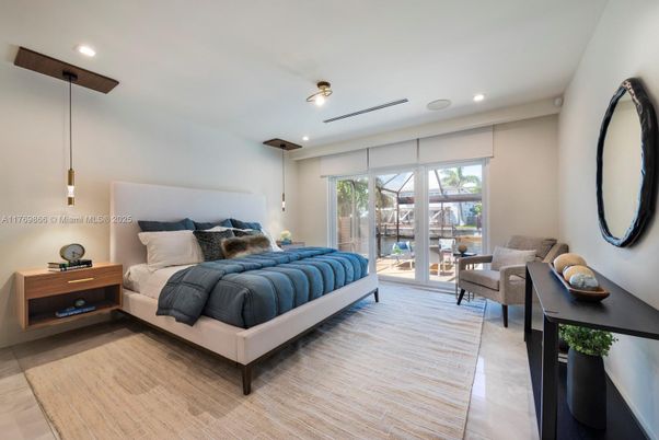 Bedroom, Interior, Pendant Lights, Recessed Lighting, Wood Texture Flooring