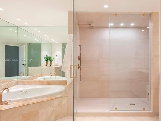 Bathroom, Glass Shower, Interior, Recessed Lighting