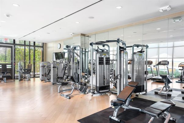Fitness Equipment, Gym, Interior, Recessed Lighting, Wood Texture Flooring