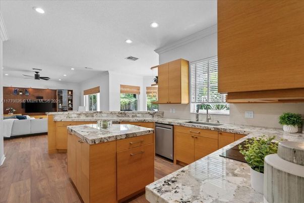 Interior, Kitchen, Living room, Recessed Lighting, Wood Texture Flooring