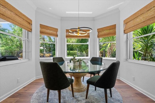 Dining room, Interior, Pendant Lights, Wood Texture Flooring