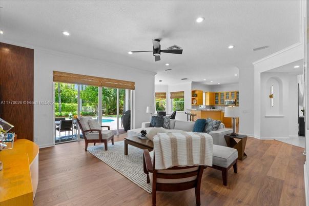 Interior, Living room, Recessed Lighting, Wood Texture Flooring