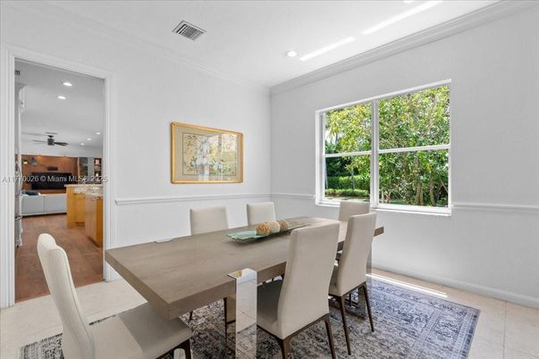 Dining room, Interior, Recessed Lighting, Wood Texture Flooring