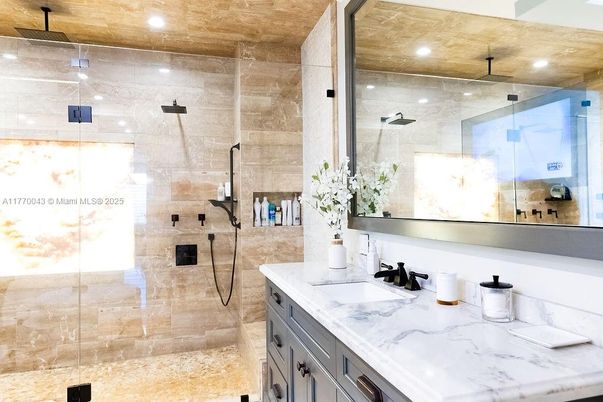 Bathroom, Glass Shower, Interior, Recessed Lighting