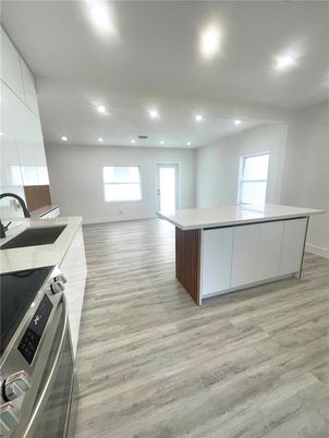 Interior, Kitchen, Recessed Lighting, Wood Texture Flooring