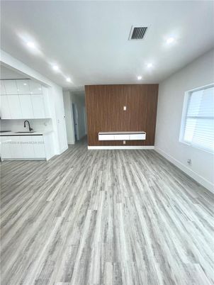 Empty room, Interior, Kitchen, Recessed Lighting, Wood Texture Flooring