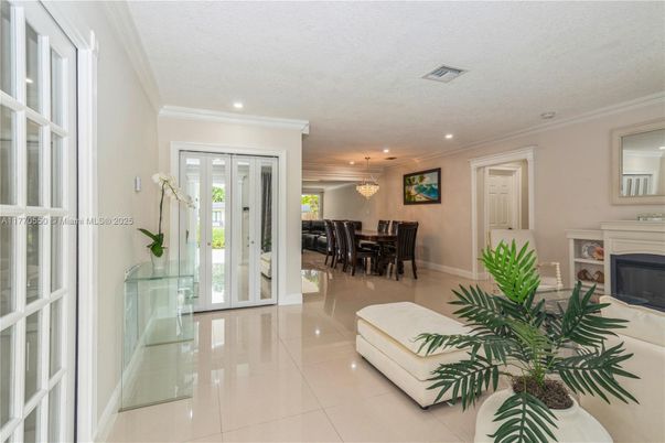 Dining room, Fireplace, Interior, Recessed Lighting