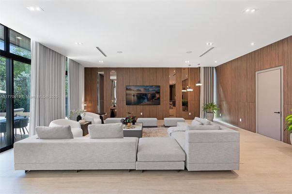 Interior, Living room, Recessed Lighting, Wood Texture Flooring, Wooden Walls