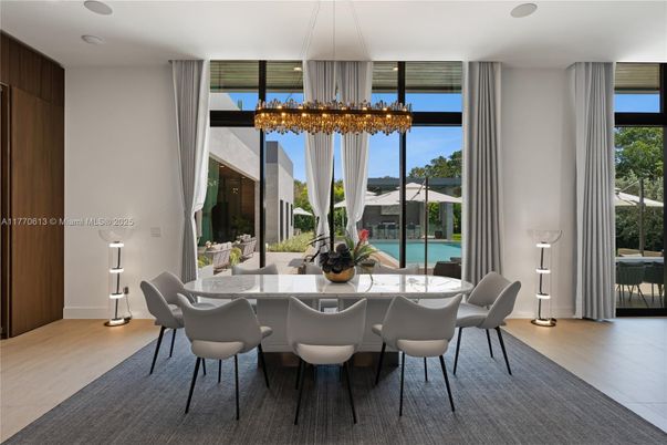 Chandelier, Dining room, Interior, Pendant Lights, Recessed Lighting, Wood Texture Flooring