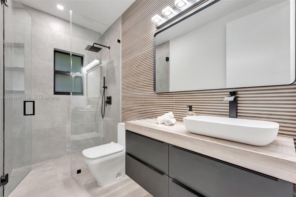 Bathroom, Glass Shower, Interior, Recessed Lighting