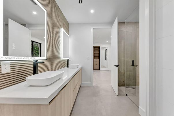 Bathroom, Dual Sink Vanities, Glass Shower, Interior, Recessed Lighting