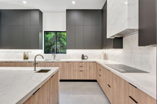 Interior, Kitchen, Marble Walls, Recessed Lighting