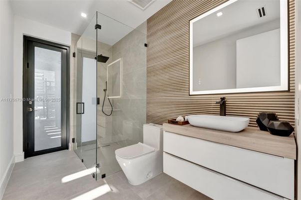 Bathroom, Glass Shower, Interior, Recessed Lighting