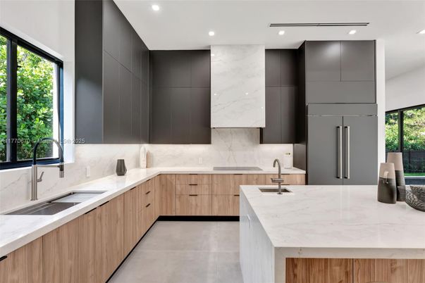 Interior, Kitchen, Marble Walls, Recessed Lighting