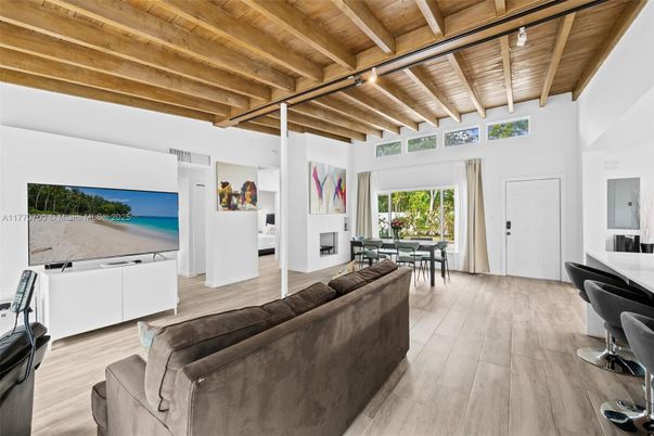 Dining room, Fireplace, Interior, Living room, Wooden Beams, Wooden Ceilings, Wood Texture Flooring