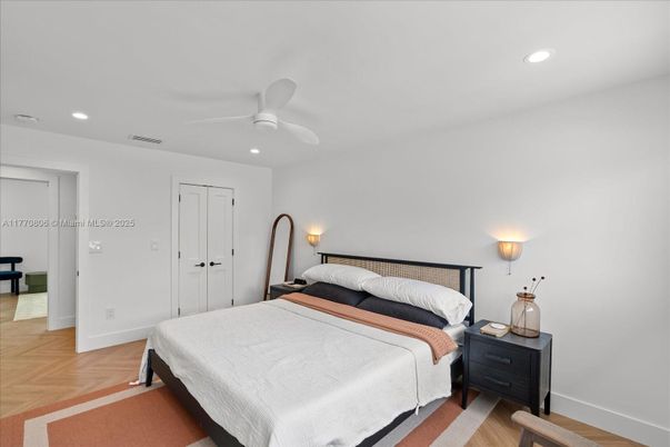 Bedroom, Interior, Recessed Lighting, Wood Texture Flooring