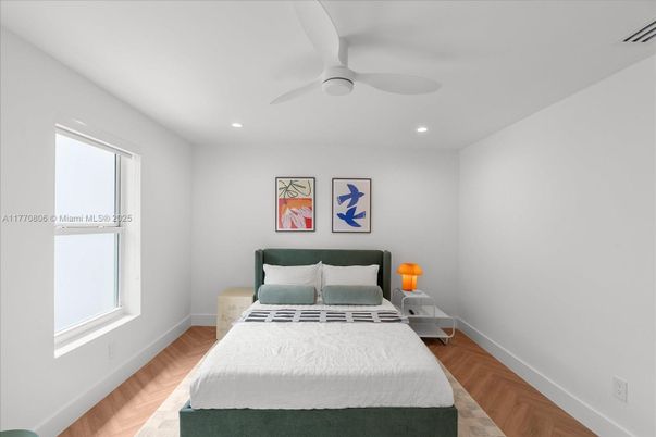 Bedroom, Interior, Recessed Lighting, Wood Texture Flooring