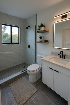Bathroom, Glass Shower, Interior, Marble Walls