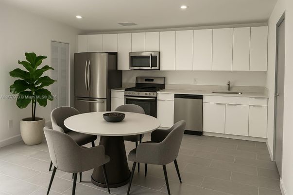 Dining room, Interior, Kitchen, Recessed Lighting, Stainless Steel Appliances