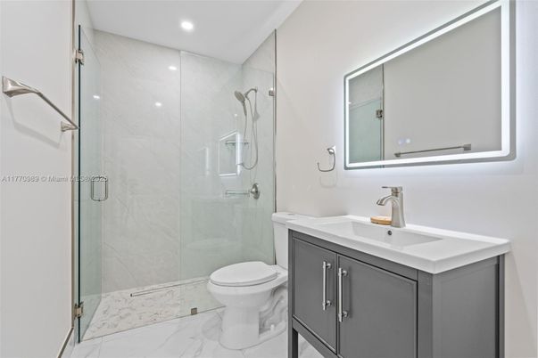 Bathroom, Glass Shower, Interior, Marble, Marble Walls, Recessed Lighting